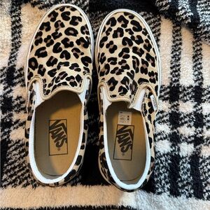 Vans Black and Tan Leopard Slip-On Sneakers